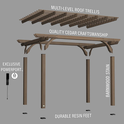 Backyard Discovery Somerville 14x10' Cedar Wood Patio Pergola Kit, Trellis Roof, PowerPort