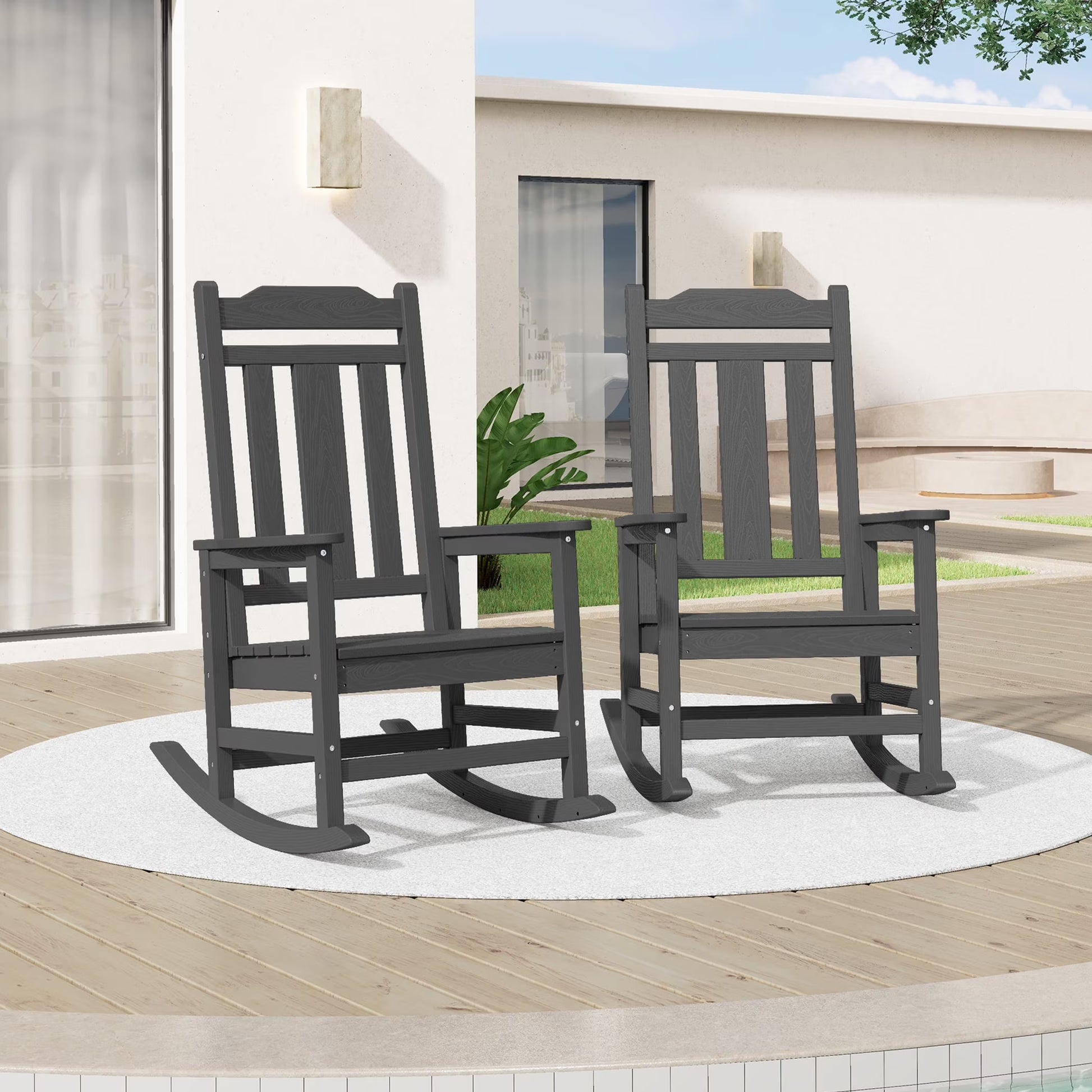 SERWALL Outdoor Rocking ChairHDPE Patio Rocking Chair, Heavy Duty Front Porch Rocker, Blue