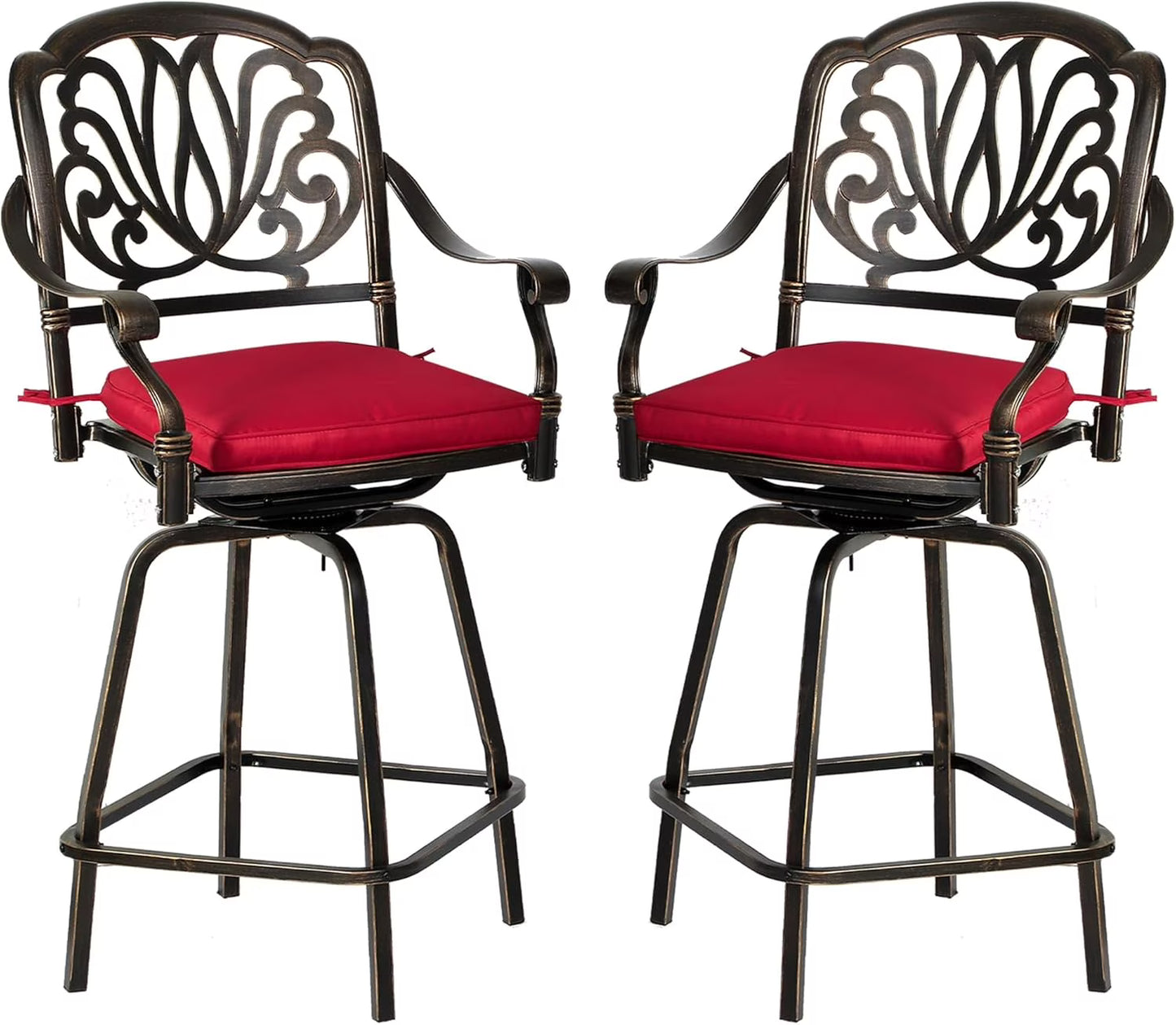 Magic Union Outdoor Cast Aluminum Swivel Bar Stools Set of 2, Patio Height Bartools Chairs, 2 Piece Patio High Dining Bistro Chairs for Garden Backyard (Without Cushion)