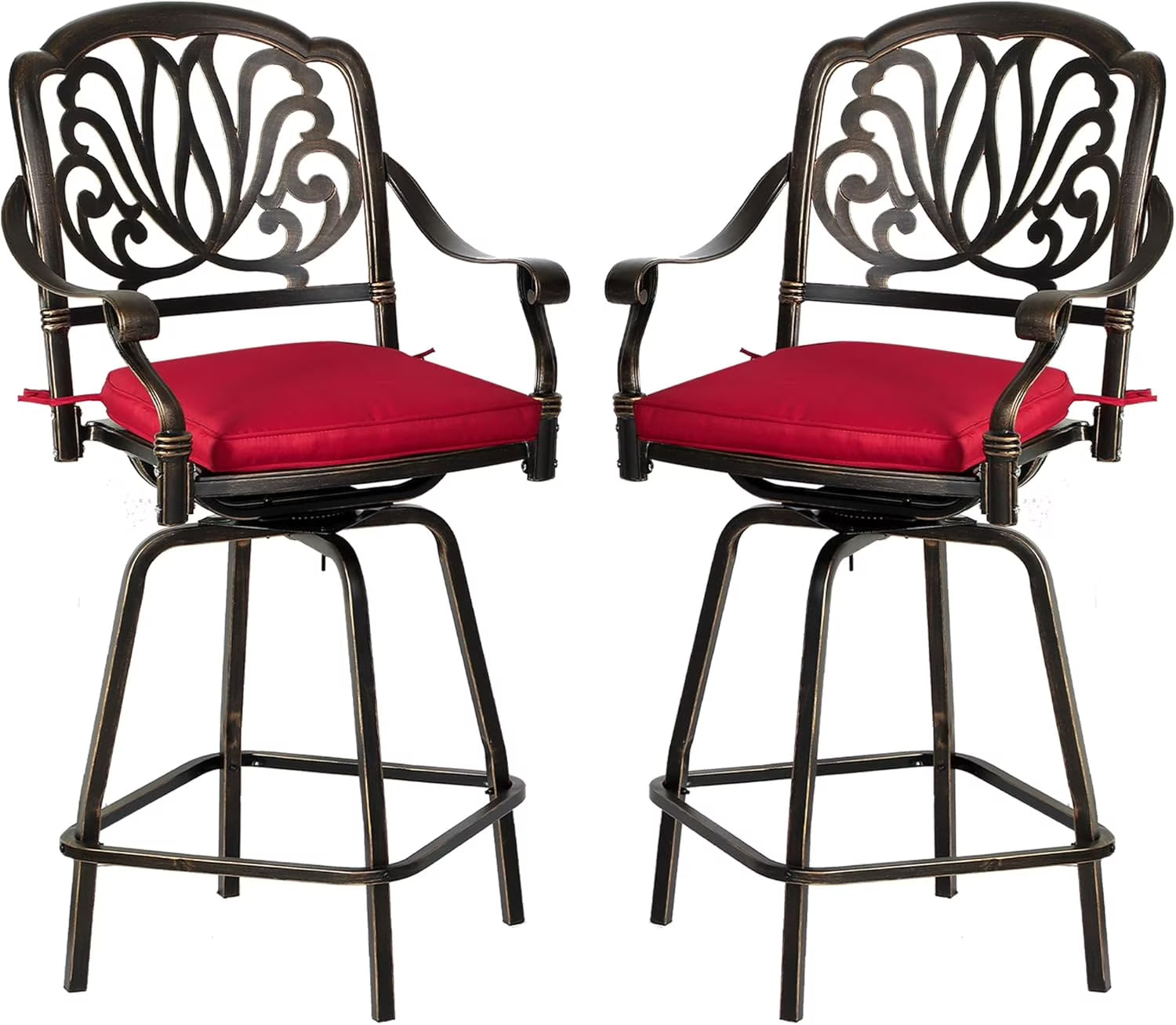 Magic Union Outdoor Cast Aluminum Swivel Bar Stools Set of 2, Patio Height Bartools Chairs, 2 Piece Patio High Dining Bistro Chairs for Garden Backyard (Without Cushion)
