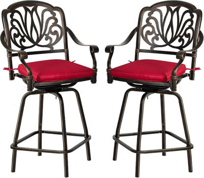 Magic Union Outdoor Cast Aluminum Swivel Bar Stools Set of 2, Patio Height Bartools Chairs, 2 Piece Patio High Dining Bistro Chairs for Garden Backyard (Without Cushion)