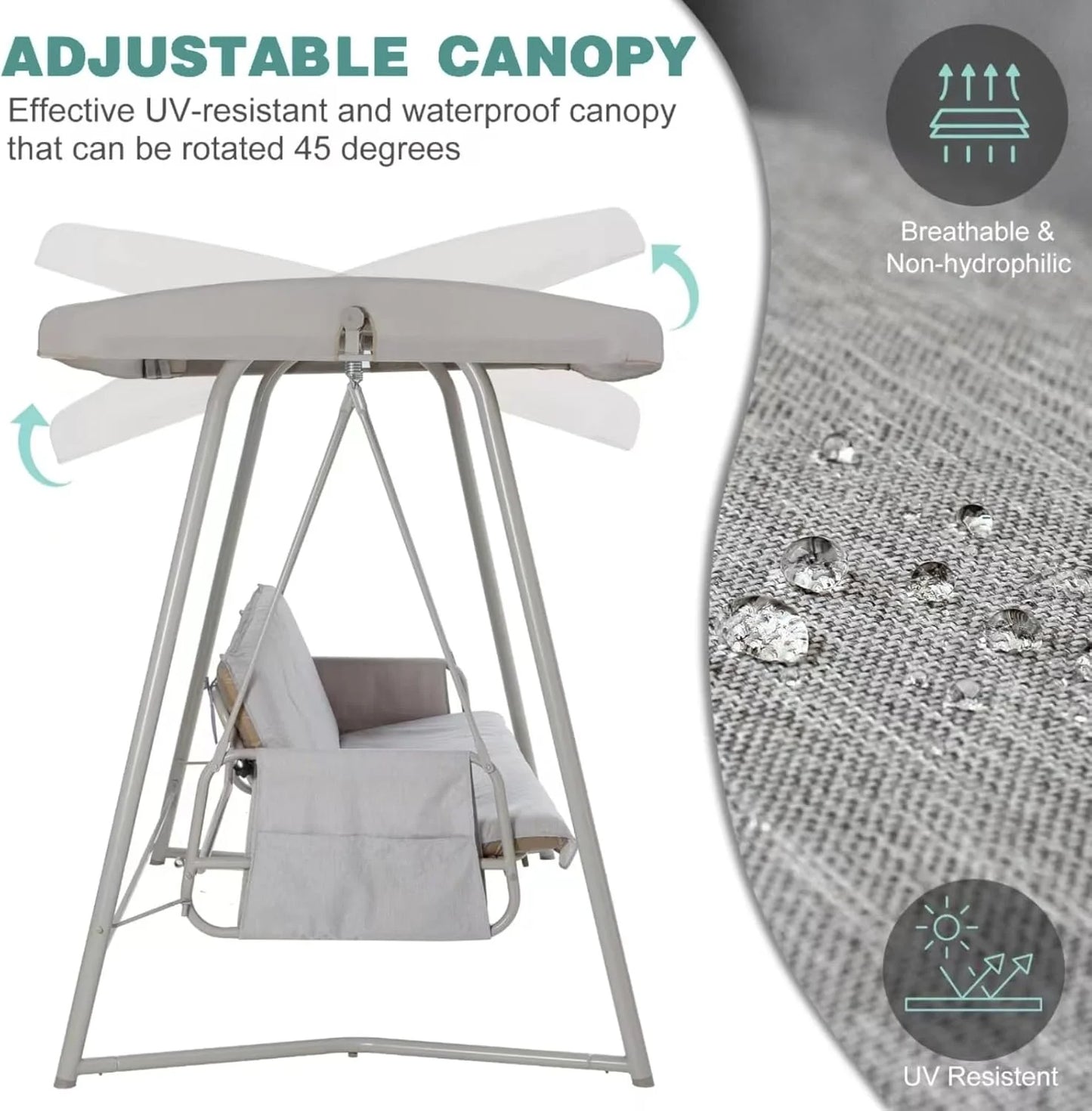 CHINNLUU Oversized 4 Person Porch Swing with Stand 800 LBS Capacity Adjustable Canopy Backrest Includes Cushions Pillows Patio 2 in 1 Swing Bed for Backyard Garden Poolside, Champagne