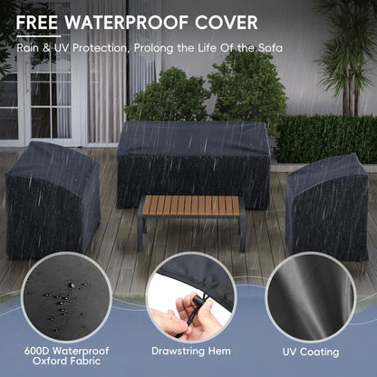Poteban Aluminum Patio Furniture Sofa,All-Weather Metal Outdoor Sofa,Modern Couch with Waterproof Covers,Gray(Two Armchair)