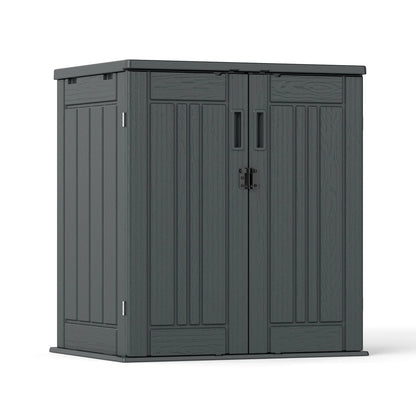 ZYJOYY 15 Cu.Ft Resin Outdoor Storage Shed with Floor & 2 Shelves, Lockable Waterproof Backyard Horizontal Cabinet for Patio, Garden Tools & Equipment,Sage Grey
