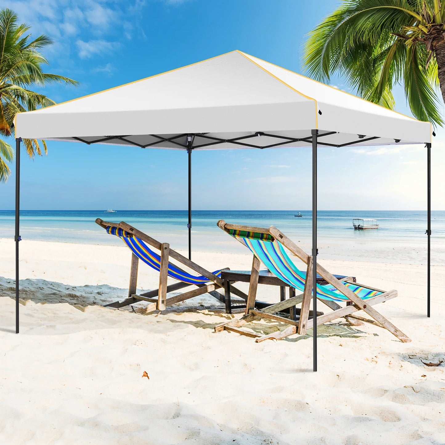 SANOPY 10' x 10' Pop up Canopy Tent with 4 Removable Sidewalls, Outdoor Patio Gazebo Tent with Handbag for Camping, Silver White