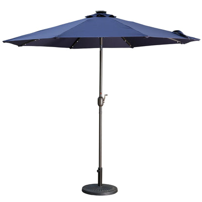 9ft Patio Umbrella Outdoor Market 32 LED Solar Umbrella with Tilt and Crank(Navy Blue)