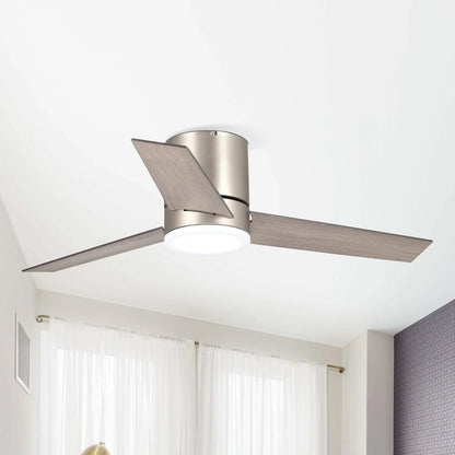 Low Profile Ceiling Fans with Lights and Remote, 48 Inch Bedroom Ceiling Fans Flush Mount, Indoor/Outdoor Fans for Patios, Reversible 3 Blades, Noiseless, Color Temp Adjusted, DOE ETL Tested (Nickel)