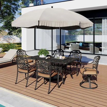 59.06" Cast Aluminum Outdoor Dining Table for 6 People, Rust-Resistant All-Weather Metal Patio Table with 2" Umbrella Hole, Heavy-Duty Garden Furniture for Deck, Backyard, Dark Bronze, Only Desk