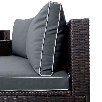 BTMWAY 6 Piece Outdoor Patio Sofa Furniture Set, BTMWAY PE Wicker Half Moon Outdoor Sectional Sofa Set with Side Table for Umbrella, Multifunctional Round Table, Gray Cushions, Pillows, Brown Rattan