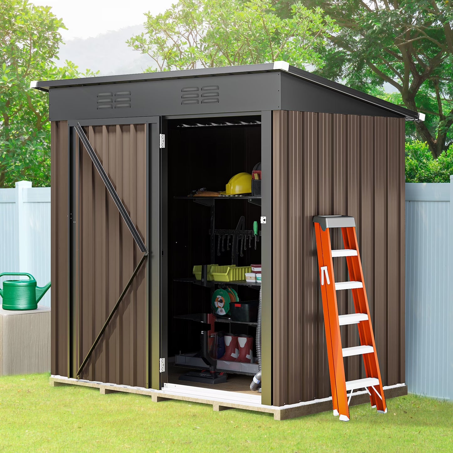 Dextrus 6x4 FT Outdoor Storage Shed, Large Metal Tool Sheds, Heavy Duty Storage House with Lockable Doors & Air Vent for Backyard Patio Lawn