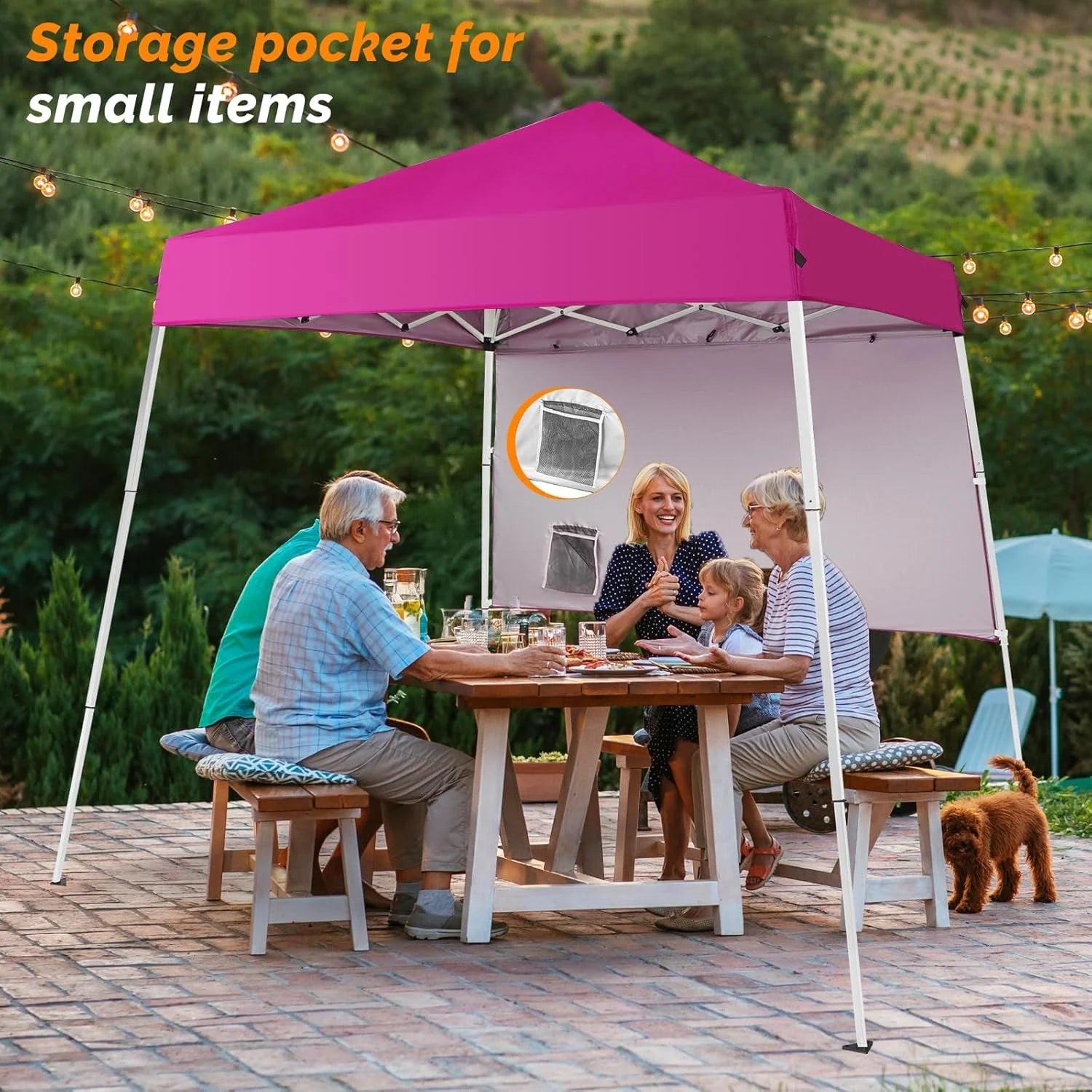 YUONAO 6x6 ft Pop Up Canopy Tent with Sidewall and Backpack, Slant Leg Portable Gazebo for Patio, Backyard, Camping & Outdoor Events, Easy Setup Shelter (Pink)