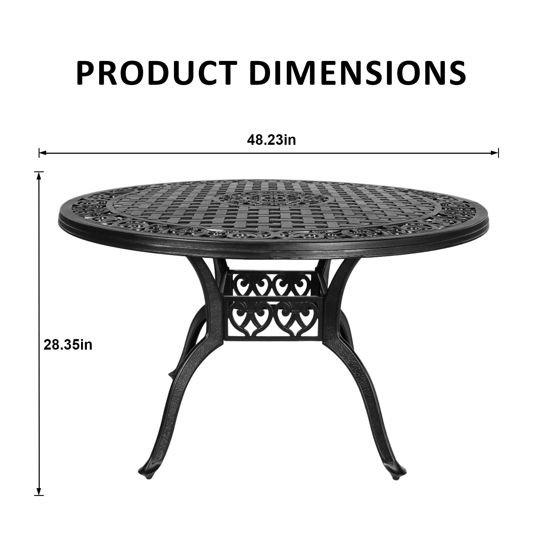 48 Inch Outdoor Dining Table Round Patio Bistro Table Powder-Coated Cast Aluminum Frame Patio Dining Table Garden Table with Umbrella Hole (Black)