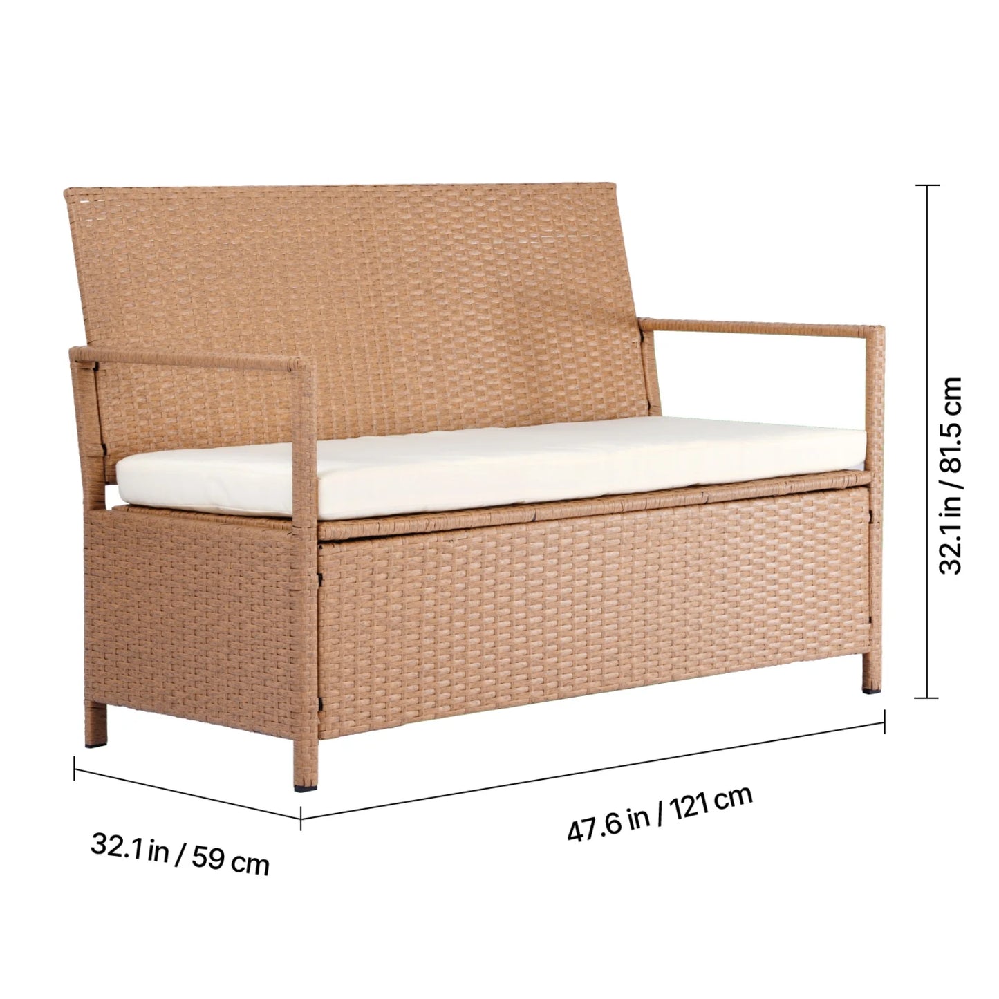 VEVOR Outdoor Storage Bench, 2-Person PE Rattan Storage Bench, 70 Gal Deck Box with Cushion, Supports up to 265 lbs, Weatherproof Outdoor Seating & Porch Decor for Patio Garden Balcony Yard