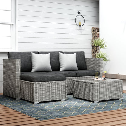 SUNTONE Patio Sectional Set - 3 Pieces Outdoor Conversation Set Wicker Rattan Outdoor Furniture Sofa with Table, Beige