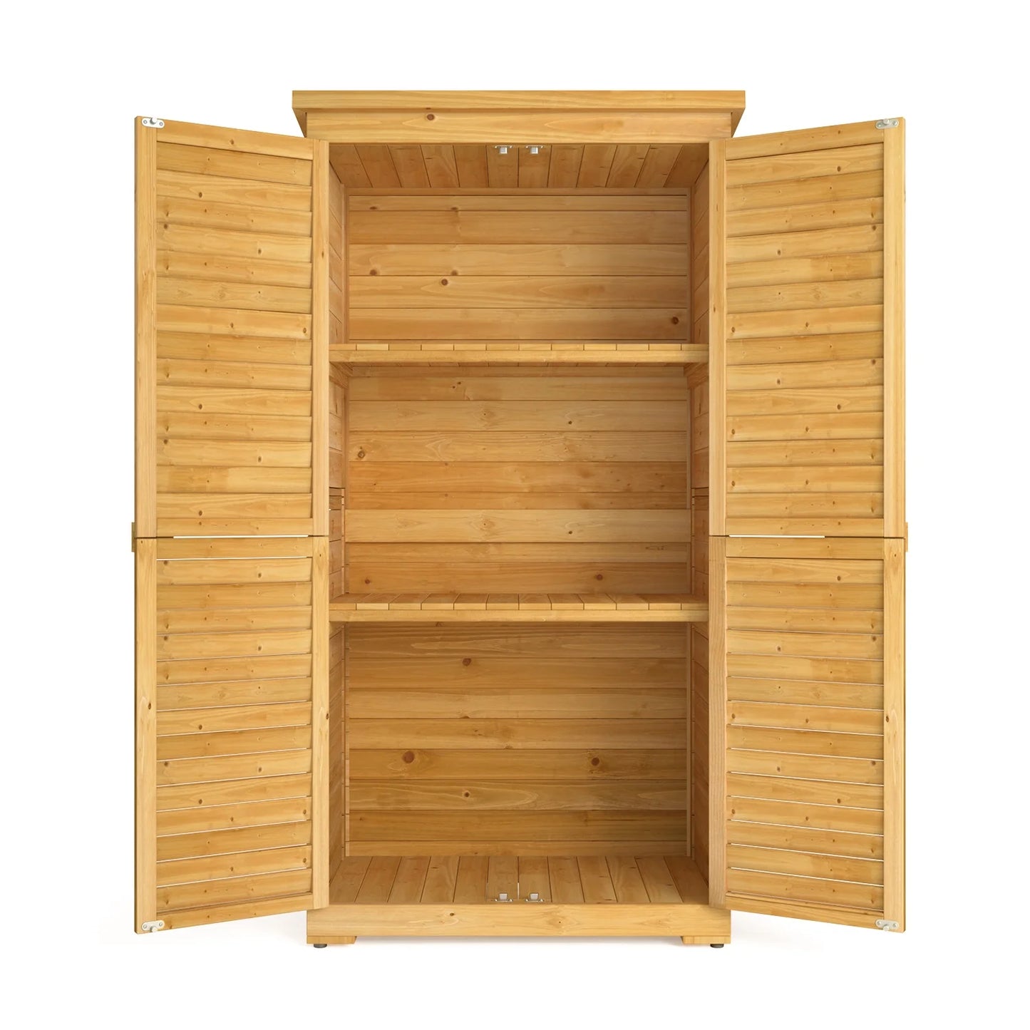 Asofer Outdoor Storage Cabinet, Garden Tool Shed with Removable Shelves & Asphalt Roof for Lawn, Patio, Natural