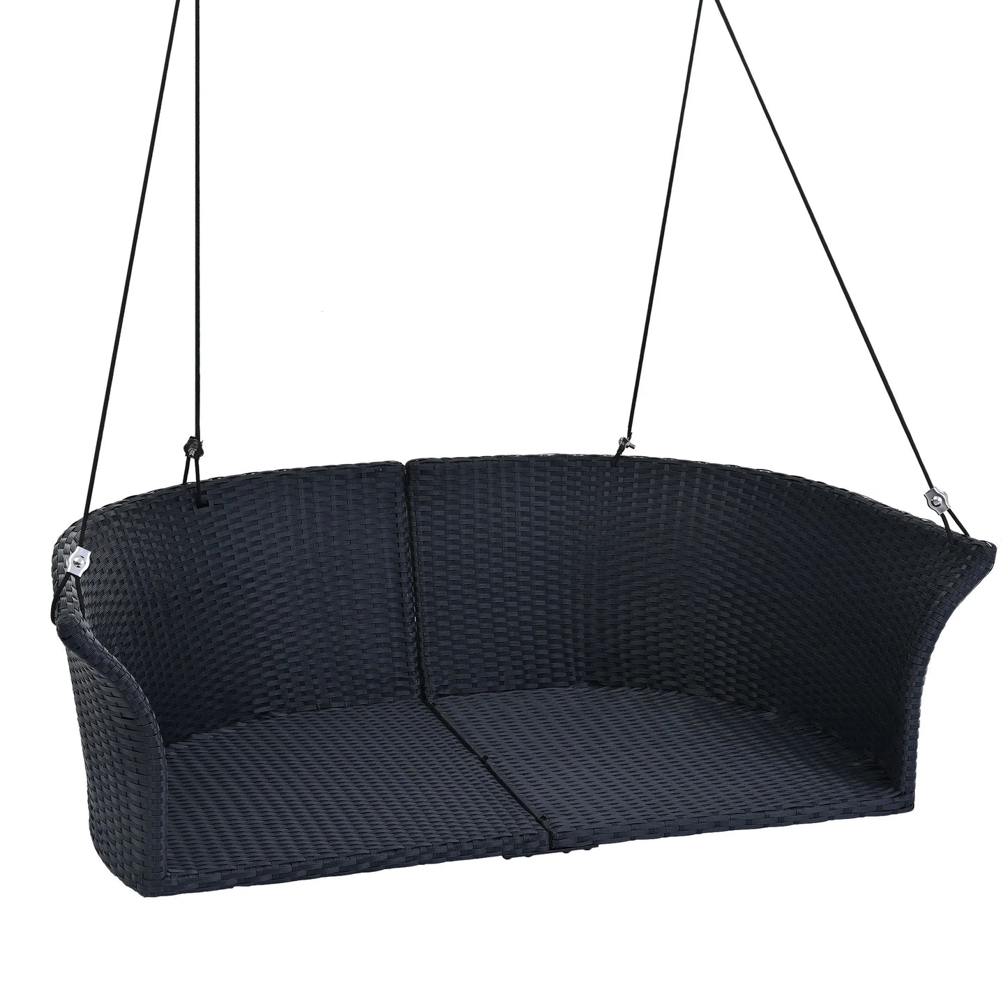 51.9" 2 Seat Patio Swing Chair, Rattan Woven Porch Swing with Adjustable Ropes, Cushion and Pillow, Wicker Outdoor Hanging Bench for Garden Yard, 500LBS Weight Capacity, Black and White