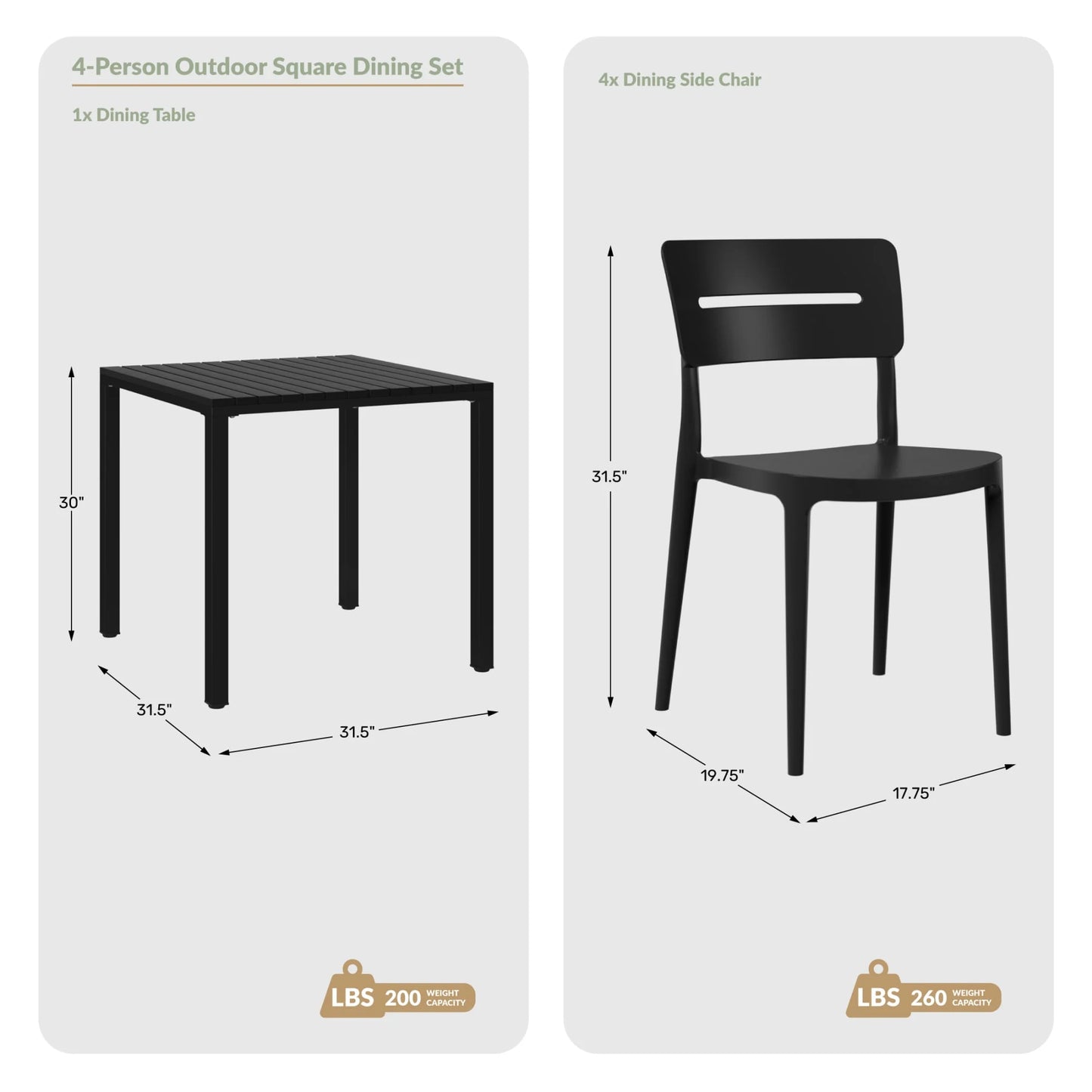 WestinTrends Playa 5-Piece Outdoor Metal Frame Dining Table Patio Set with Stackable Patio Dining Chairs, Olive Green