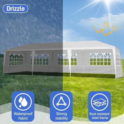 10'x30' Party Tent,Outdoor Heavy Duty Canopy with 5 Sidewalls,Patio Events Canopy Gazebo Shelter,Waterpoof Wedding Tent for Family Gatherings Parties Carport