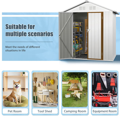 6' x 4' Outdoor Storage Shed, Metal Garden Shed with Lockable Doors, Tools Storage Shed for Backyard, Patio, White