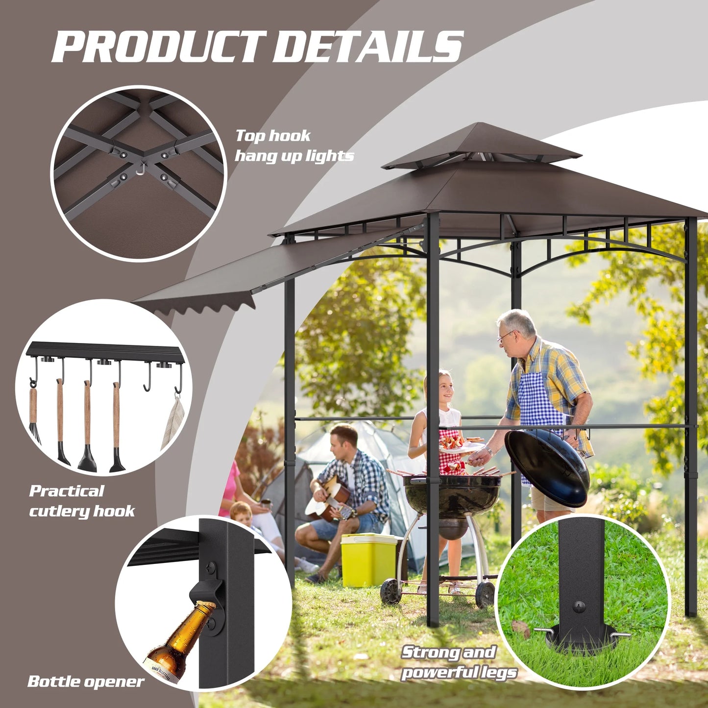 Magic Union 8'X8' Grill Gazebo Canopy - Heavy Duty Steel Frame, Double Tiered Grill Canopy for Outdoor Grill W/Shelves, Ceiling Hooks and Ground Stakes, Patio Canopy Tent BBQ Gazebo for Backyard