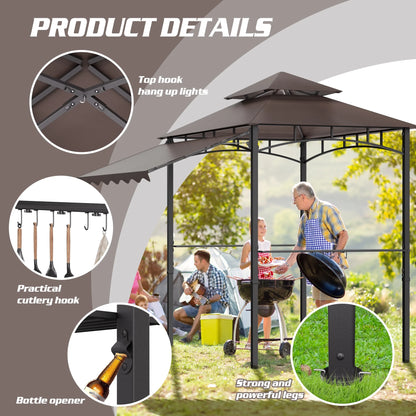 Magic Union 8'X8' Grill Gazebo Canopy - Heavy Duty Steel Frame, Double Tiered Grill Canopy for Outdoor Grill W/Shelves, Ceiling Hooks and Ground Stakes, Patio Canopy Tent BBQ Gazebo for Backyard