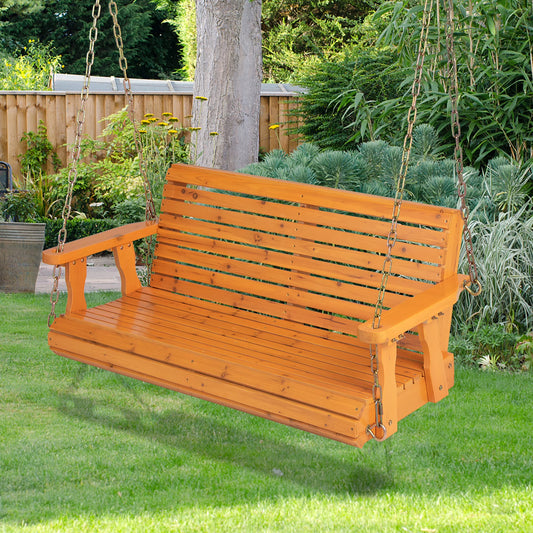 Costway Porch Swing Wood Outdoor Patio Hanging Bench Chair for Garden Backyard orange