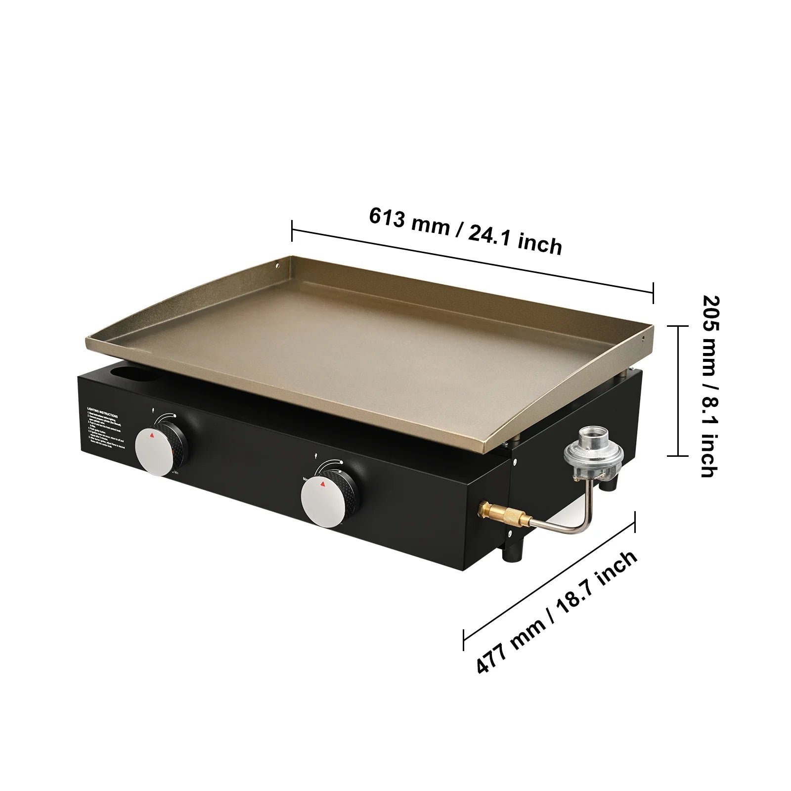 KFFKFF 22.4" Tabletop Gas Griddle, 2-Burner Outdoor Flat Top Grill Griddle with Non-Adhesive Cooking Plate, for Camping, Tailgating, Bbq, Parties, Backyard & Patio