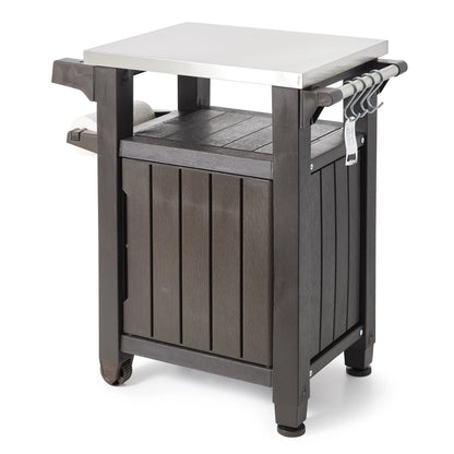 Unity 40 Gal Patio Storage Grilling Bar Cart w/Stainless Steel Top, Brown
