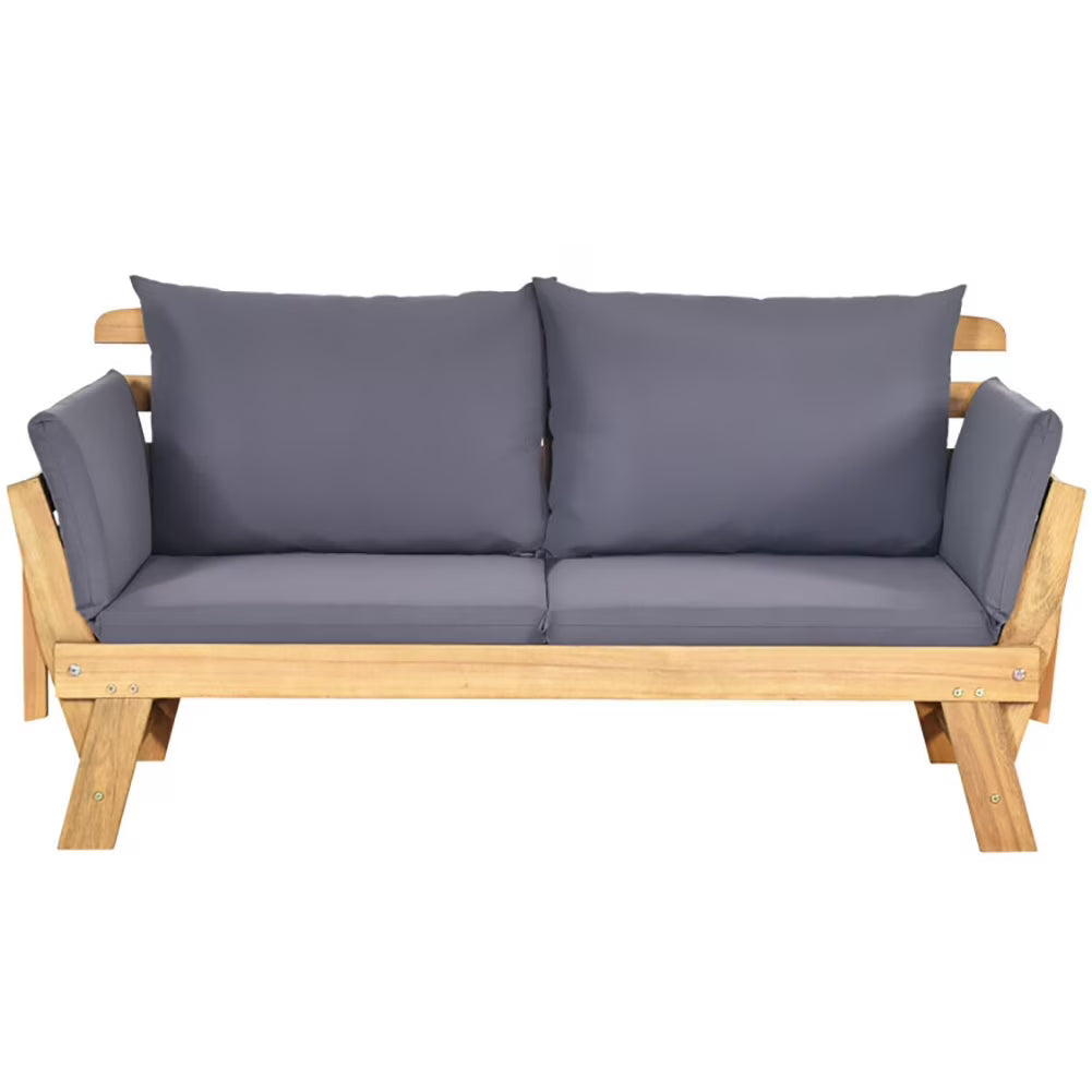Canddidliike Patio Convertible Solid Wood Sofa with Cushion, Wood Frame Sofa, Sectional Sofa Set Ottoman