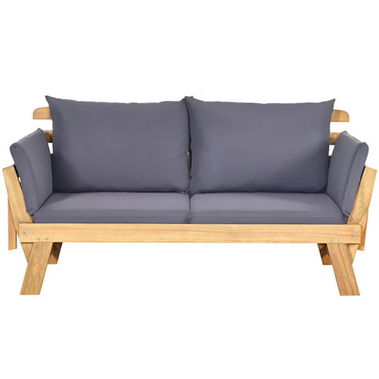 Canddidliike Patio Convertible Solid Wood Sofa with Cushion, Wood Frame Sofa, Sectional Sofa Set Ottoman