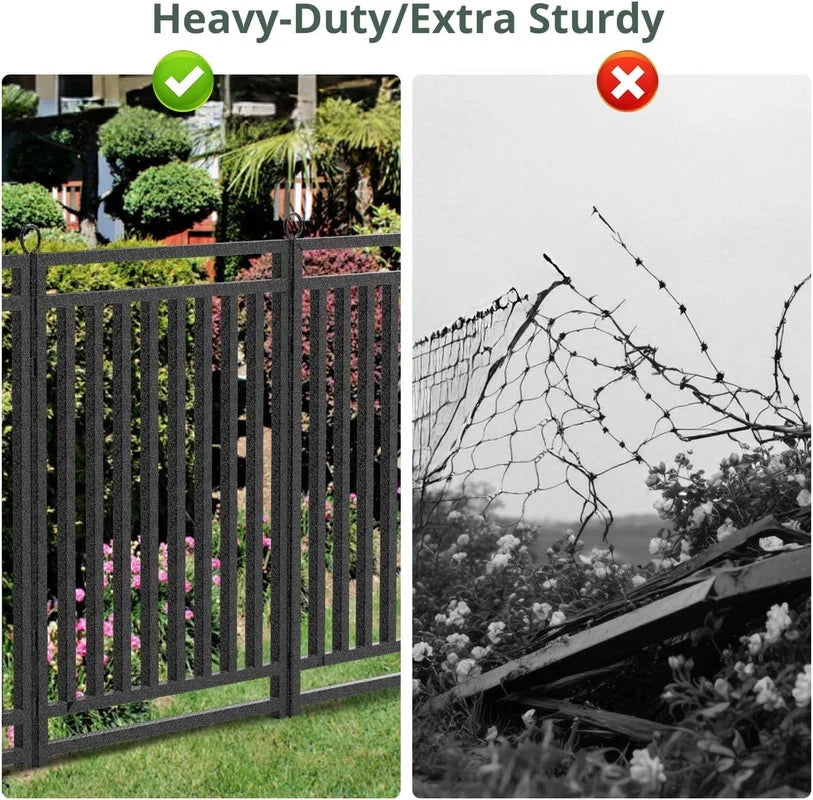 Petorldog Decorative Garden Fence Metal Dog Fence Outdoor for Yard, 36ft (L) x 40in (H), 14 Panels + 2 Gates, No Dig Fence for Patio | Black-Silver