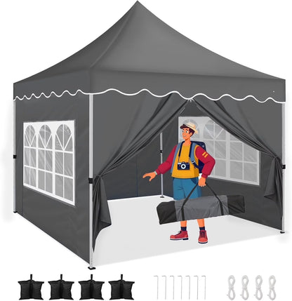SANOPY 10' x 20' Pop up Canopy Party Tent with 6 Removable Sidewalls, Wave Eave Outdoor Waterproof Patio Gazebo Tent with Carry Bag, Backyards Camping Picnics, Black