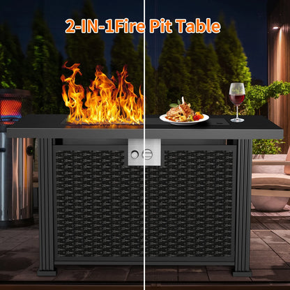 AMONSEE Propane Fire Pit for Outside, 28" GAS Firepit Table with Lid and Lava Rock for Patio Garden Party