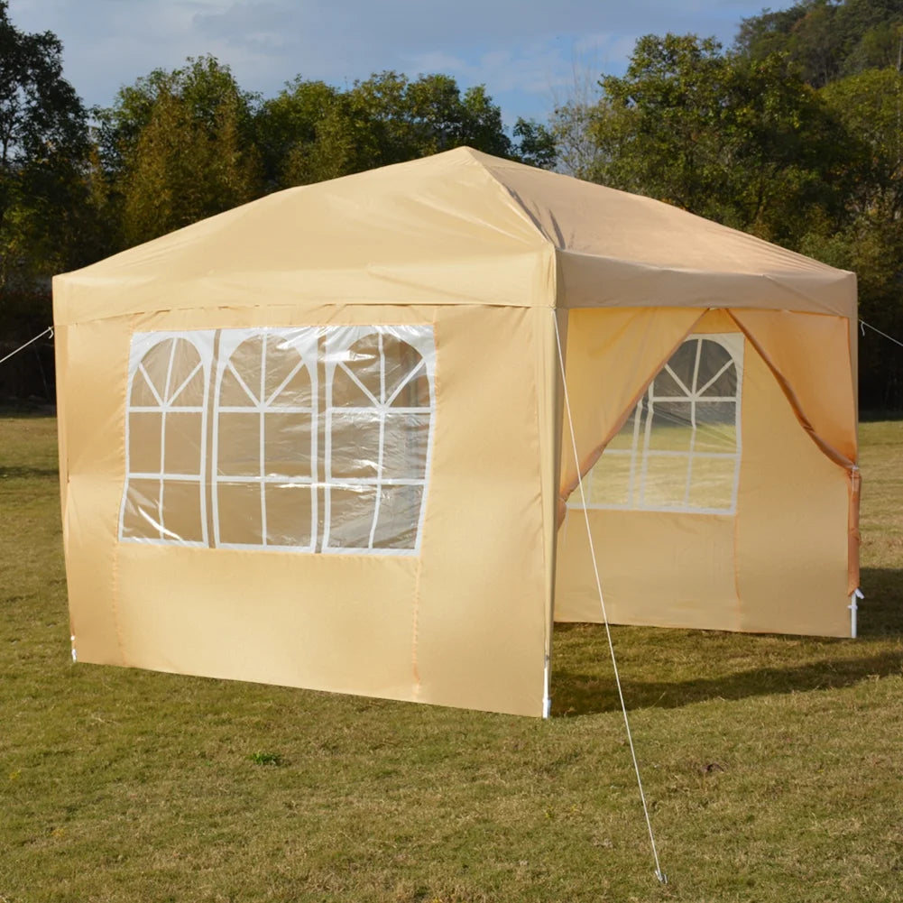 Spaco 10x10 FT pop up canopy with 2 Windows And 2 Doors, Instant Canopies Portable Gazebo UV Resistant Waterproof Enclosed Canopy Tent for Outdoor Events, Patio, Backyard, Party, Khaki