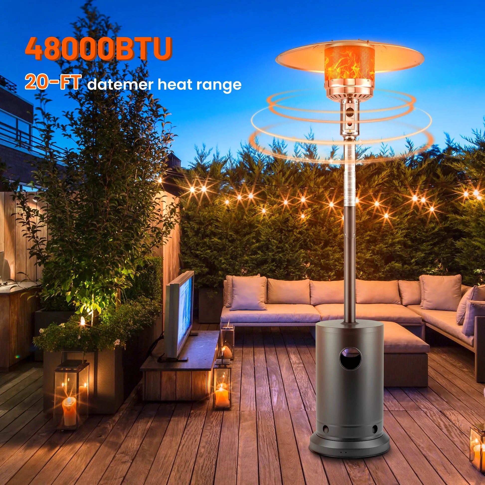 Propane Patio Heater w/12' Heating Radius, 48000 BTU Heavy Duty Heater w/Overheating Protection System, Stainless Steel Flame Heater w/Wheels, Sliver& Gray