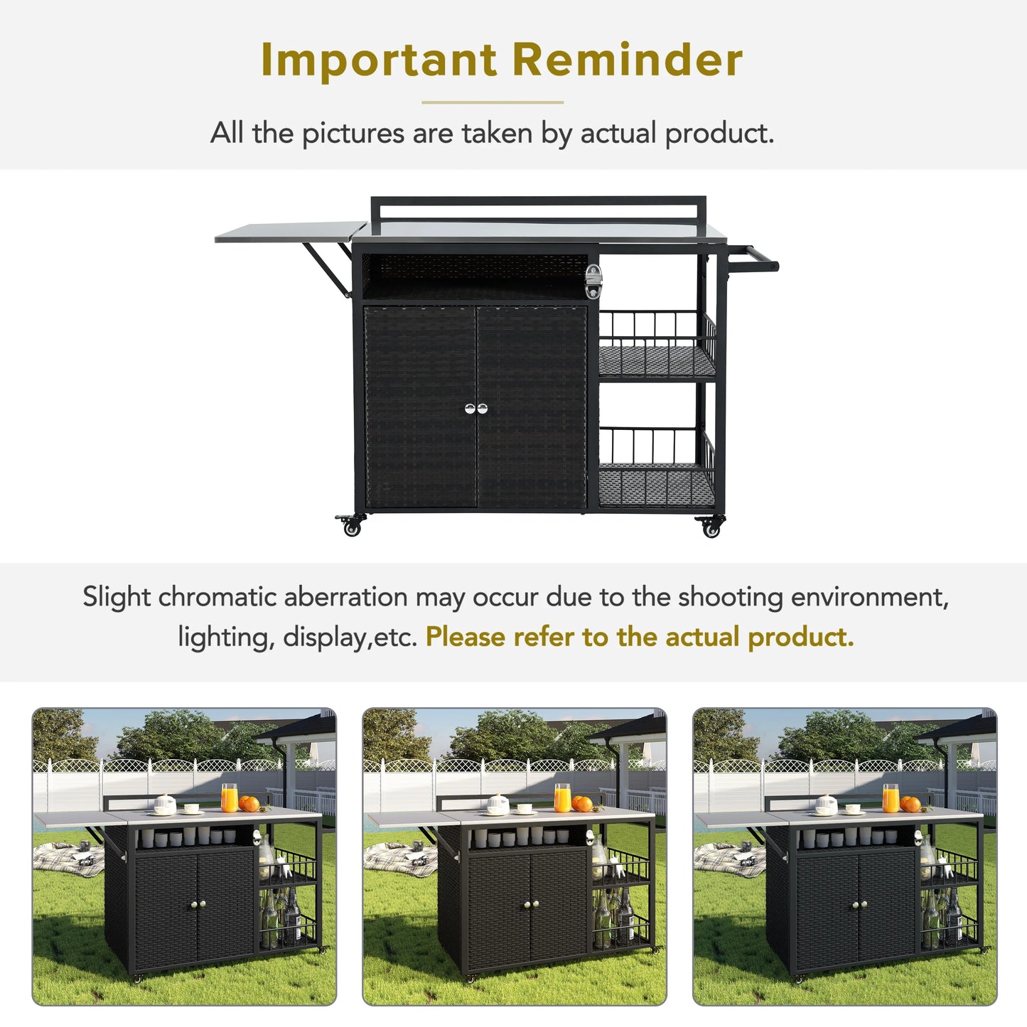Euroco Outdoor Rolling Bar Cart with Foldable Stainless Steel Tabletop, Storage Cabinet, Bottle Opener & Lockable Wheels, PE Rattan Patio Kitchen Serving Station for BBQ & Entertaining