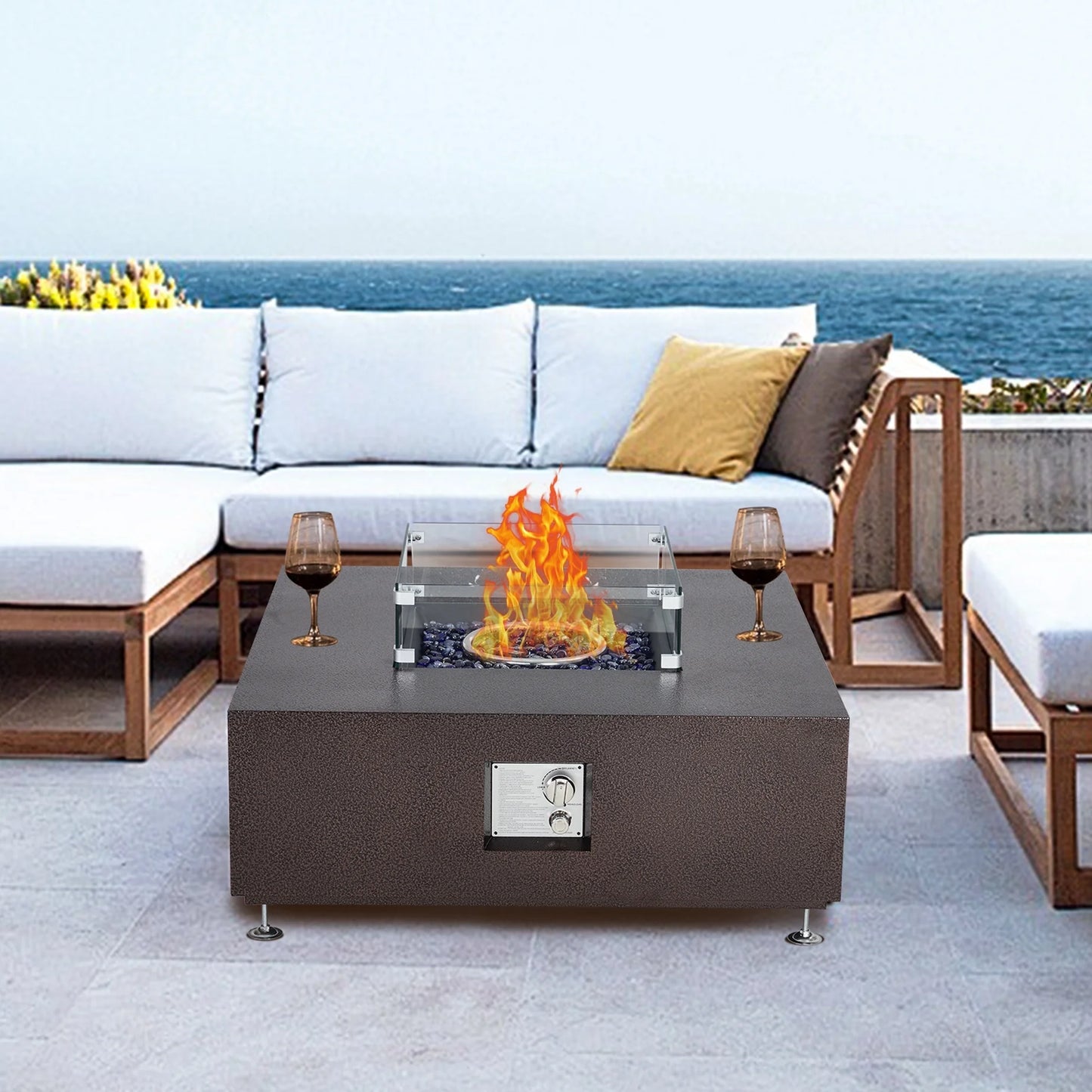 Adoolla 36" Outdoor Propane Fire Pit Table 50,000 BTU with Wind Guard & Rain Cover for Patio Garden