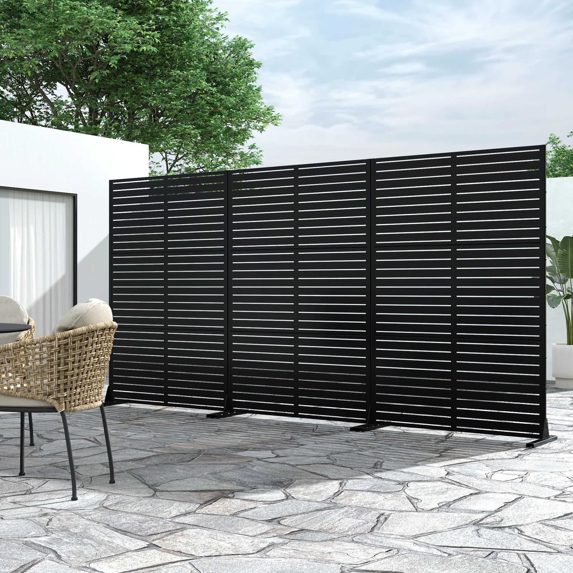 MAYEERTY 72*47" Outdoor Black Metal Privacy Panel Screen for Patio, Classic Louvered