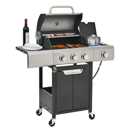 3 Burner Propane Gas Grill for Outdoor, 40500 BTU Barbecue Gas Grill with Thermometer, Stainless Steel BBQ Grill with Shelves & Wheels, Outdoor Cooking Grill for Patio, Garden, Backyard