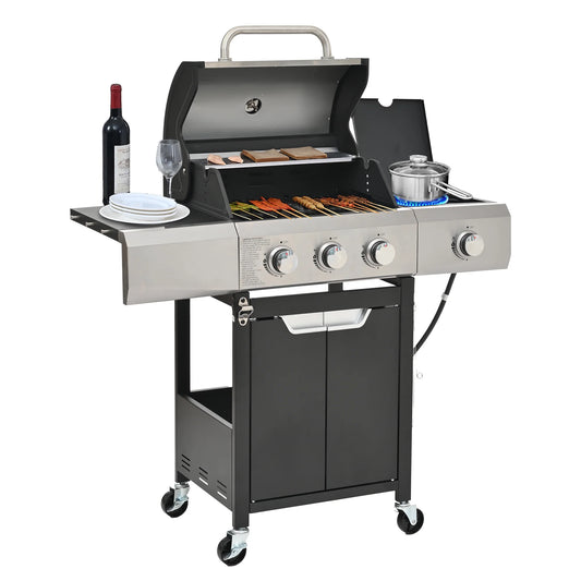 3 Burner Propane Gas Grill for Outdoor, 40500 BTU Barbecue Gas Grill with Thermometer, Stainless Steel BBQ Grill with Shelves & Wheels, Outdoor Cooking Grill for Patio, Garden, Backyard