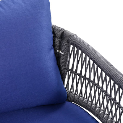 Outdoor Furniture With Thick Cushions & Wood Frame - Beige Rope Patio Fade- Exotic