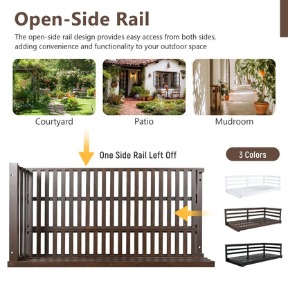 Country Patio Wooden Twin Size Swing Daybed Porch Swing Frame with 4pcs 96-inch Hemp Ropes for Backyard, Garden, White