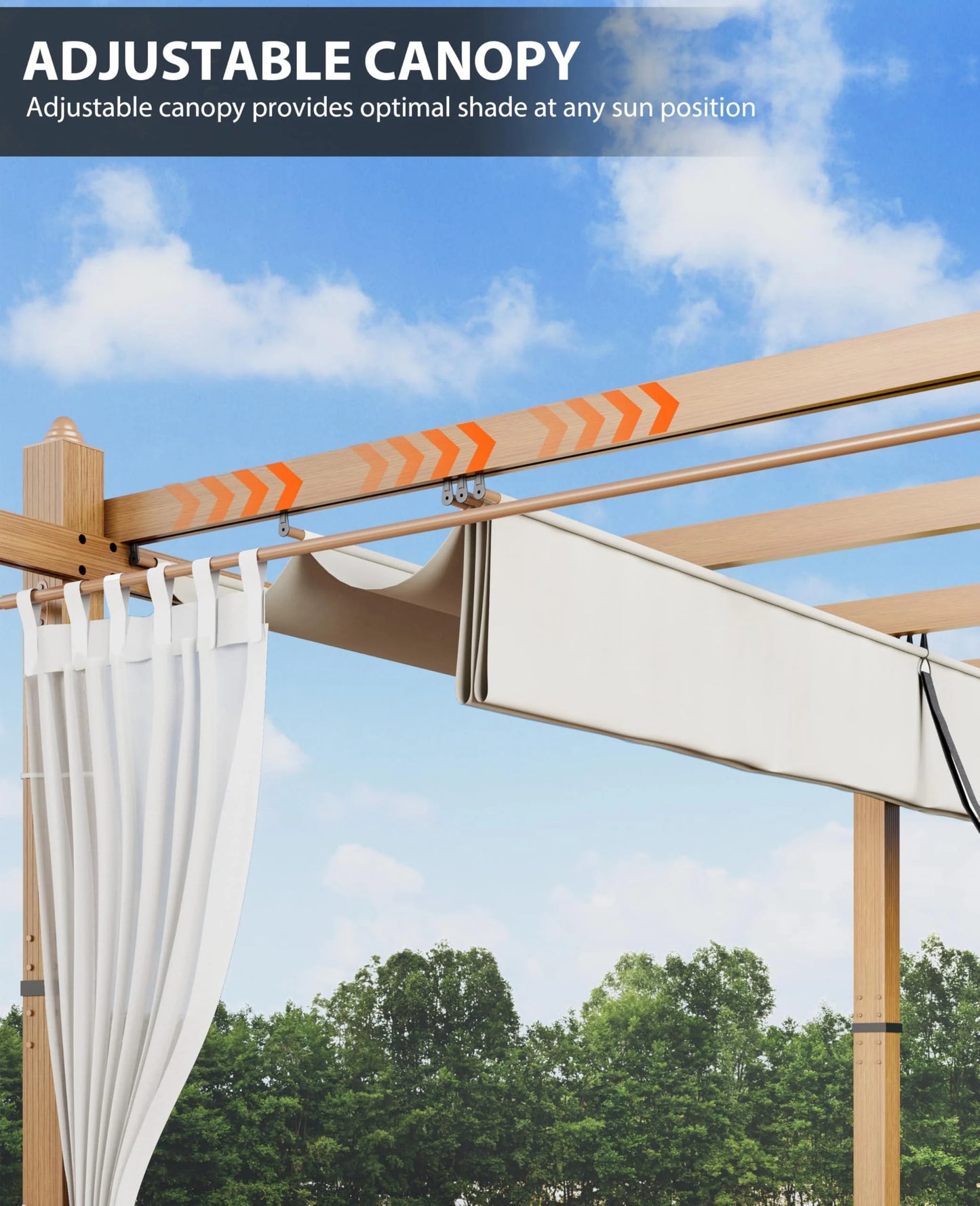 Luku 10 x 13 Ft Wood-Grain Aluminum Pergola Outdoor Pergola with Retractable Canopy Sun Shade Shelter for Garden, Patio, Backyard, Deck