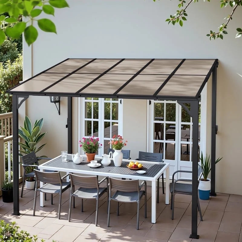 Homall 10 x 14 FT Outdoor Gazebo Wall Mounted Lean to Gazebo Pergola with Polycarbonate Roof Heavy Duty Metal Patio Awnings with Aluminum Frame for Patio, Backyard, Deck