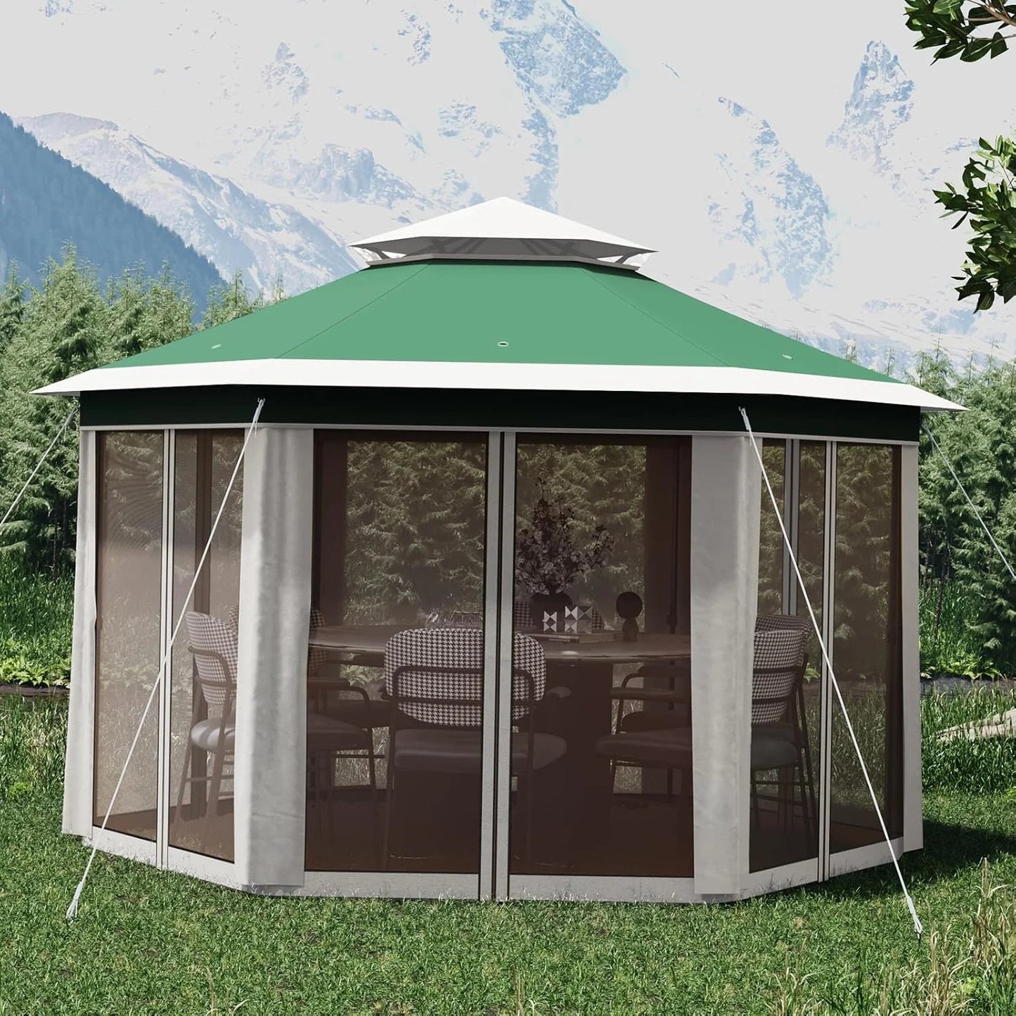 Pop Up Gazebo 13x13ft, Hexagonal Outdoor Canopy Shelter, Instant Patio Gazebo Tent with Mesh Netting and Strong Steel Frame for Patio Backyard Garden Wedding Party