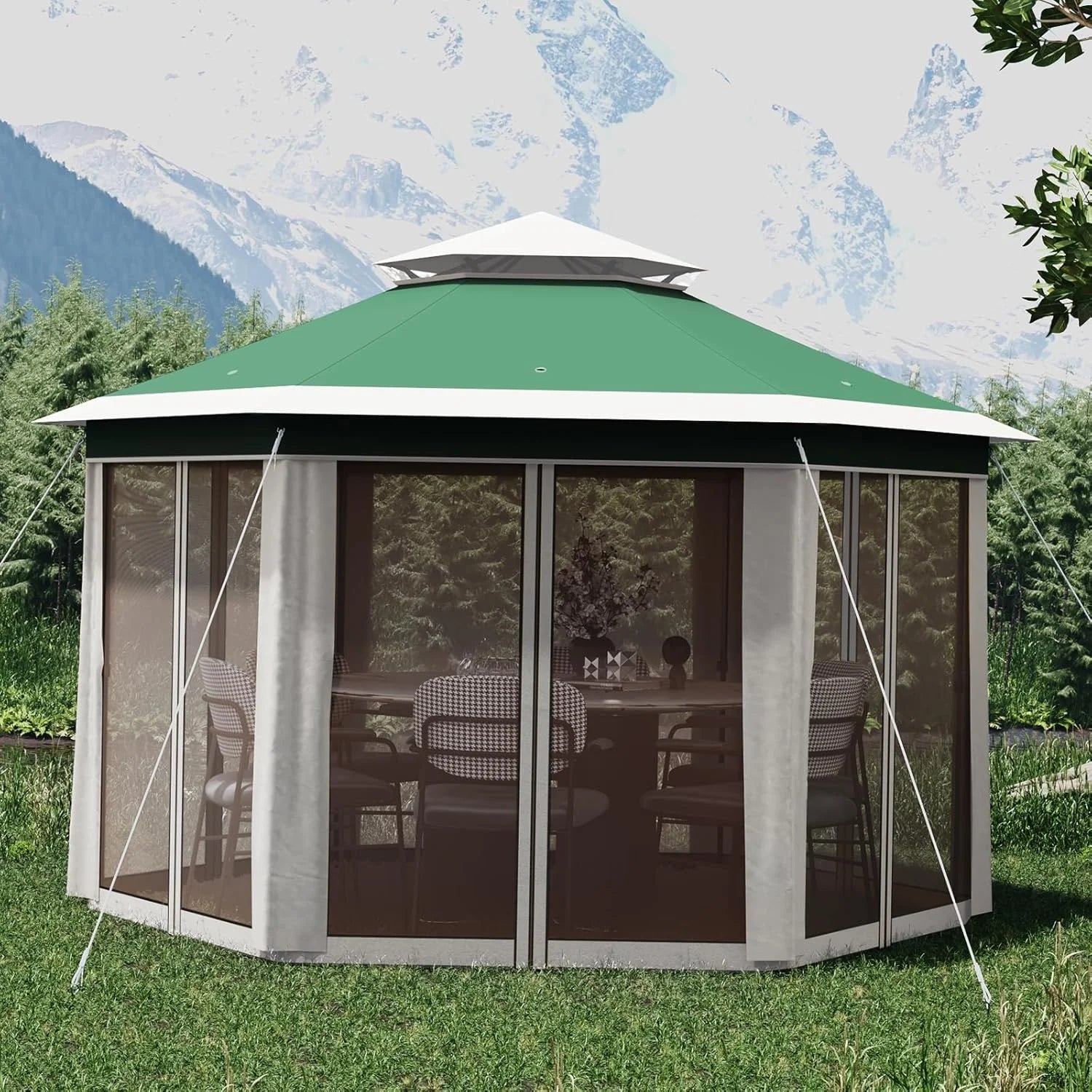 Pop Up Gazebo 13x13ft, Hexagonal Outdoor Canopy Shelter, Instant Patio Gazebo Tent with Mesh Netting and Strong Steel Frame for Patio Backyard Garden Wedding Party