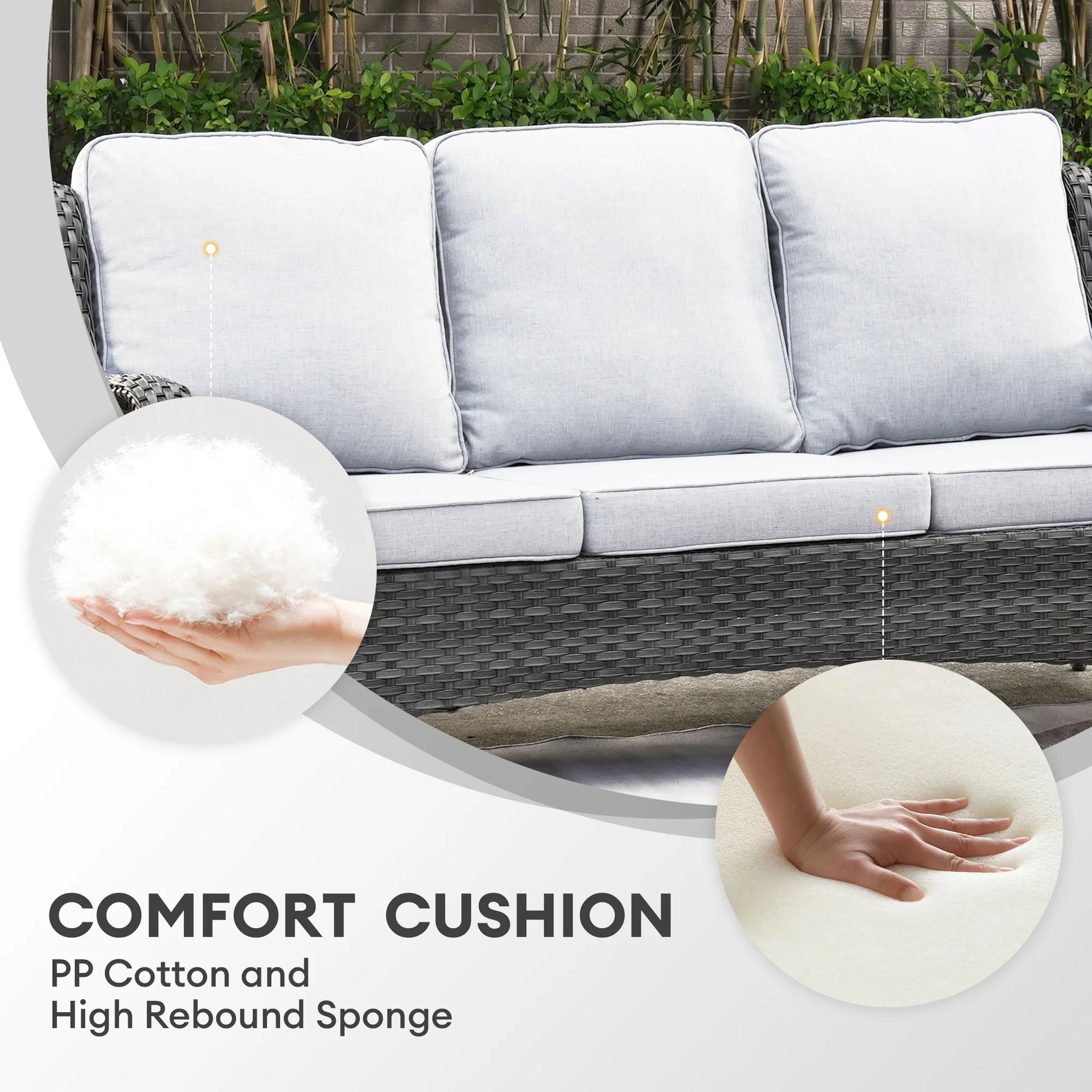 Vcatnet 8 Pieces Outdoor Patio Furniture Sectional Sofa All-weather Conversation Set with Swivel Rocking Chairs and Fire Pit Table for Garden,Poolside,Gray