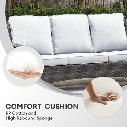 Vcatnet 8 Pieces Outdoor Patio Furniture Sectional Sofa All-weather Conversation Set with Swivel Rocking Chairs and Fire Pit Table for Garden,Poolside,Gray