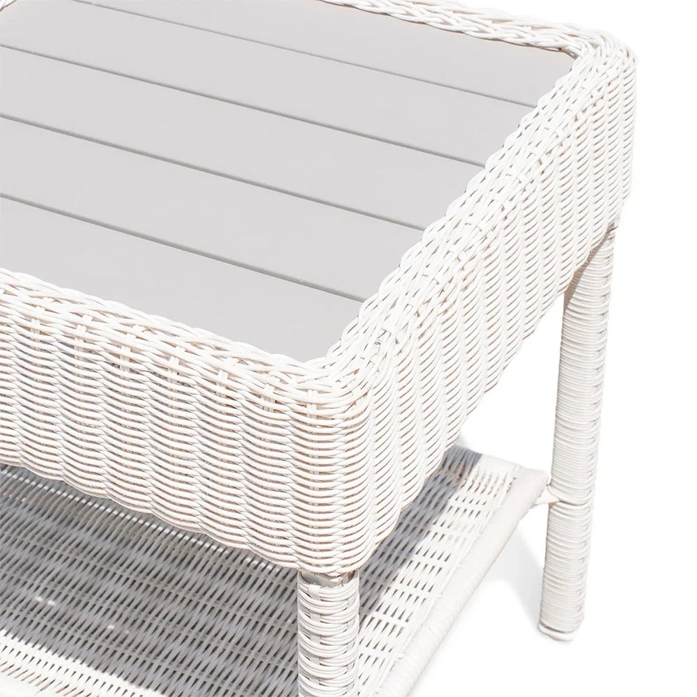 Krikacy Double Layer Wicker Coffee Table,All-Weather HDPE Hand-Woven Table,for Patio Lawn,Beige