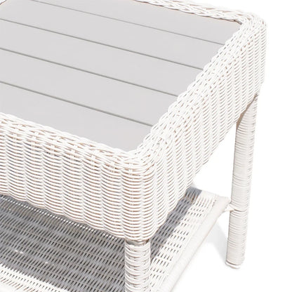 Krikacy Double Layer Wicker Coffee Table,All-Weather HDPE Hand-Woven Table,for Patio Lawn,Beige